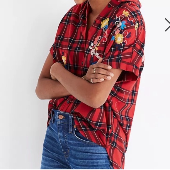 Madewell Embroidered Central Shirt on Red Dahl Plaid - Picture 2 of 11